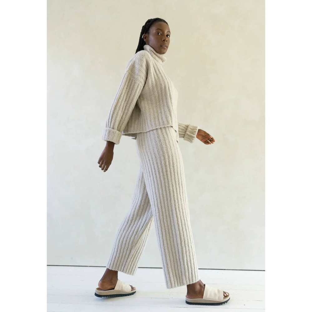 Lauren Manoogian Sz 2 Medium Plush Rib Knit Sweater Set Turtleneck Pants Putty